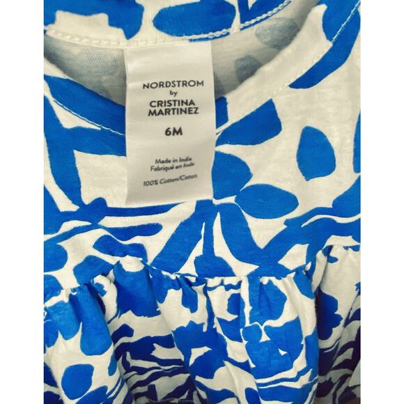 Nordstrom By Cristina Martinez Graphic Dress Size 6 Months Baby Girl Floral Blue - Picture 3 of 3